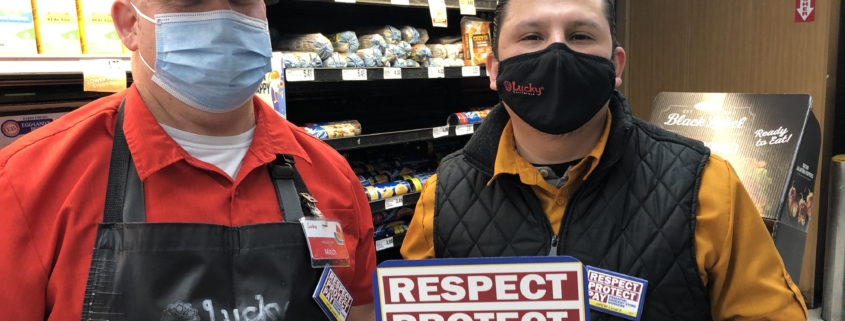 two grocery staff supporting UFCW’s advocacy
