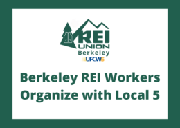 Berkeley REI workers organize with Local 5 banner