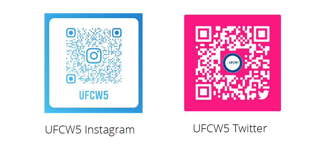 QR codes for UFCW5’s Instagram and Twitter accounts