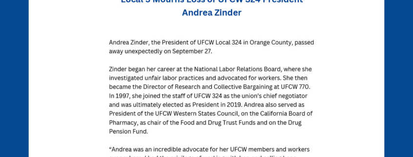 Local 5 Mourns Loss of UFCW 324 President Andrea Zinder
